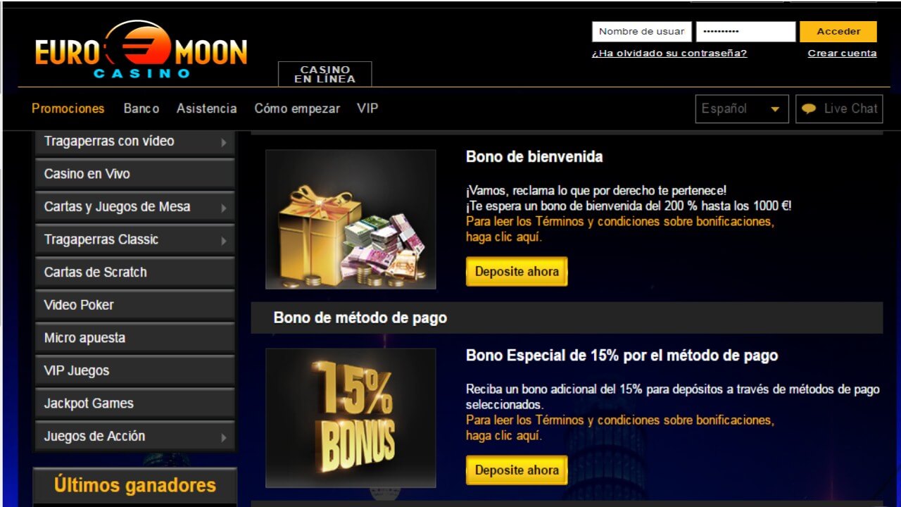 Euromoon 15% por método de ingreso